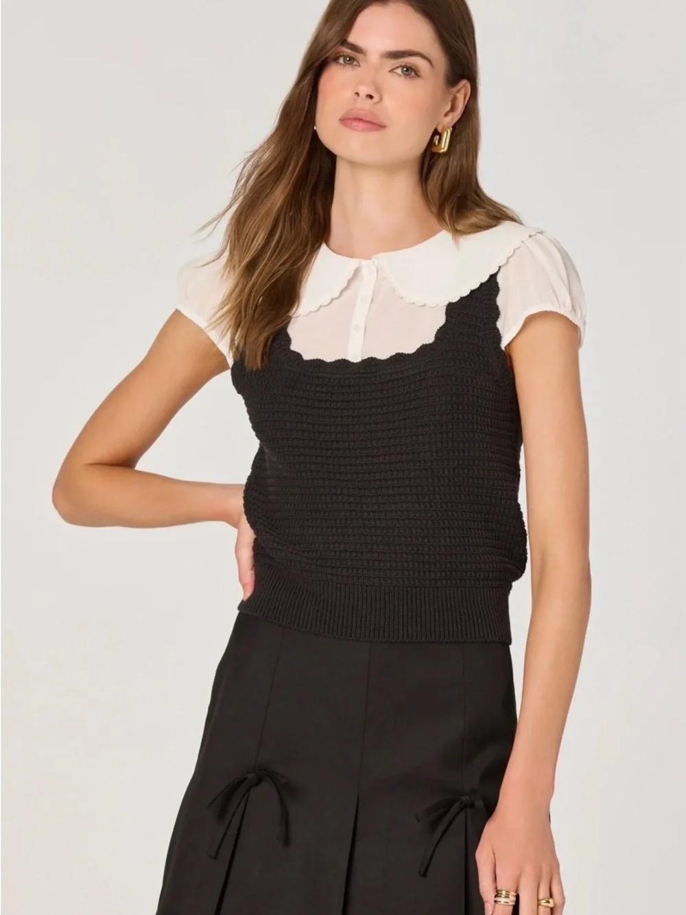 Astr The Label Peter Pan Collar Sweater Top Size Small in Black
